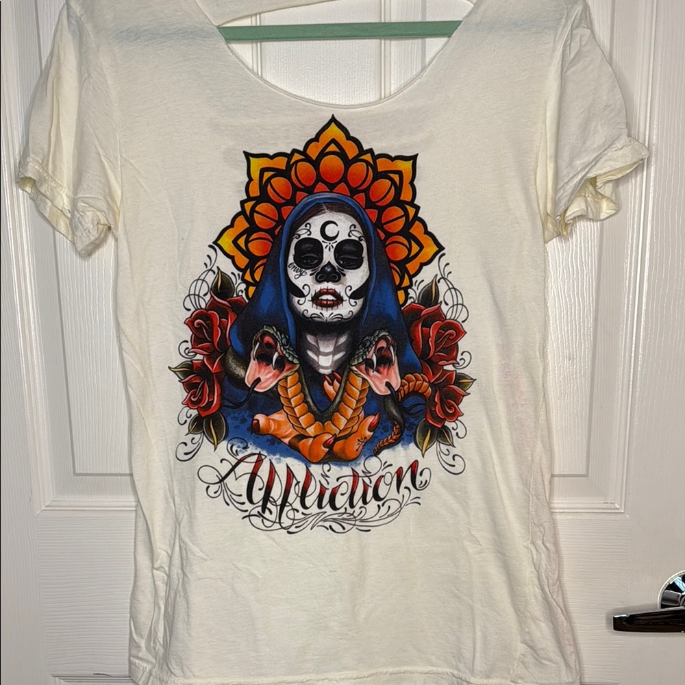 Affliction White Orange Graphic Short Sleeve Tee